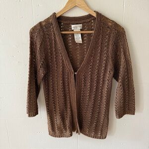 Laura Petites Brown Open-Knit Cardigan